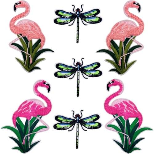 50pcs/lot Large Embroidery PatchFlamingo Dragonfly Clothing Decoration Sewing Accessories Craft Diy Applique