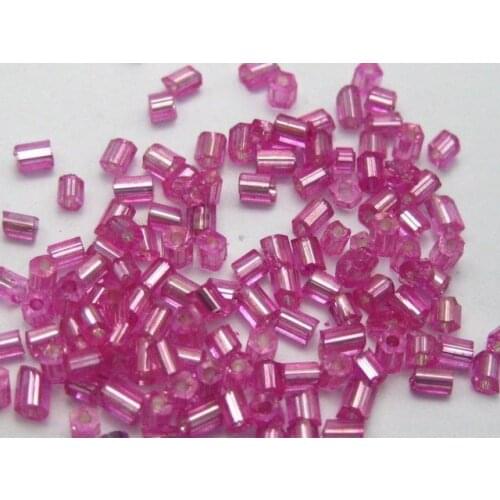 5000 Glass Tube Bugle Seed Beads 2X2mm Pink Silver-Lined + Storage Box