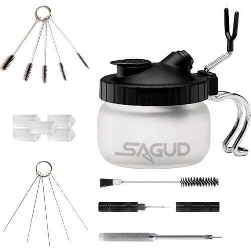 SAGUD Airbrush 19Pcs Cleaning Kit,Glass Clean Pot With Holder,Clean Brush/Needle,Wash Needle,Double–End Brush,Repair Tool,Covers