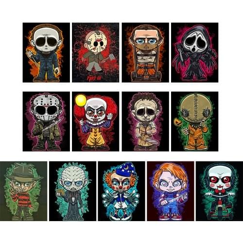 DIY 5D Diamond Painting Full Round Drill Cartoon Horror Doll Series Home Decoration Halloween Craft Gift Hanging Painting 30x40