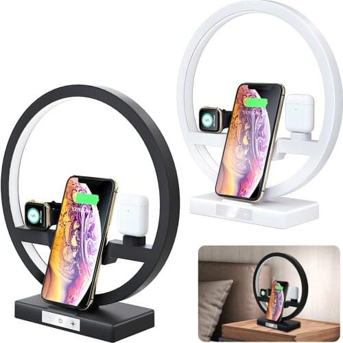 Wireless Charger Multifunctional Fast Charger with Desk Lamp night light for iPhone Airpods Apple Watch Charging Dock Desktop