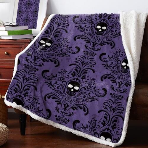Halloween Skull Pattern Retro Purple Throw Blanket Soft Fleece Blankets Winter Blanket Portable Picnic Blankets Bedclothes