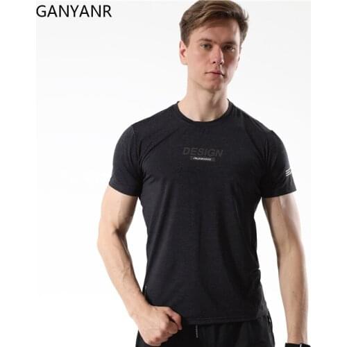 GANYANR Running T Shirt Gym Sport Fitness Crossfit Dry Fit Man Training Football Jerseys Workout Bodybuilding Clothes Tees Quick