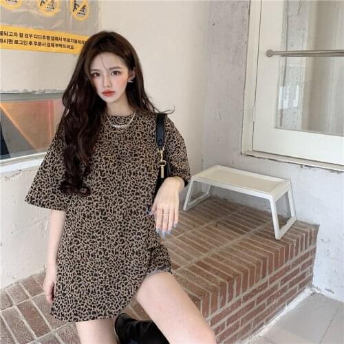 T-shirt Summer Short O-neck Top Women Fashion Leopard Print T-shirt Sexy Casual Womens Sense Top