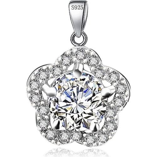 GND0823 New 925 Sterling Silver Lovely Sweet Crystal CZ Flower Necklaces Pendants Fashion Jewelry Gift For Women