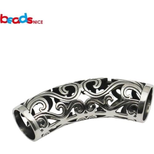 Beadsnice Antique Silver Curved Tube Bead Large Spacer Beads 925 sterling silver Hollow Tube Jewelry Making Supply ID 34507