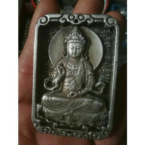 CHINEA fengshui old Carved Tibet silver Amulet Pendant Guanyin