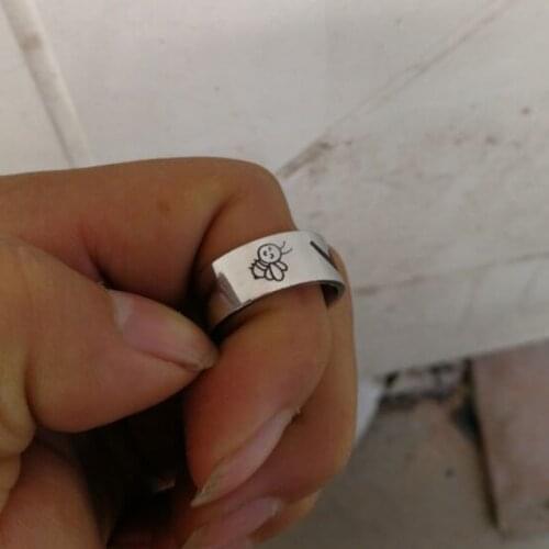 Stainless steel Handstamped Ring lovely small bee ring outside bee Inspirational R057
