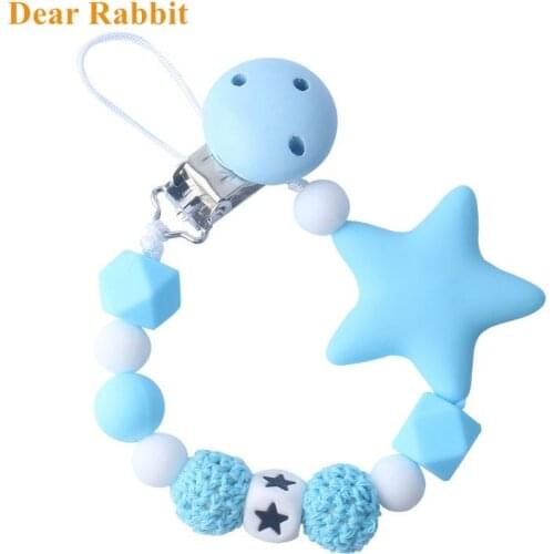 Colorful Silicone Personalized Letter Pacifier Clips Funny Chupetero Chain For Infant Feeding Toddle Chew Toy Clips Star Feeding