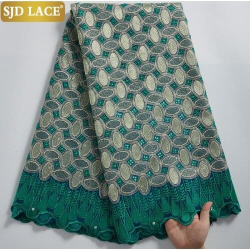 SJD LACE White Nigerian Swiss Voile Lace With Stones Holes African Lace Fabric Embroidery Dubai Cotton For Everyone Dress A2324