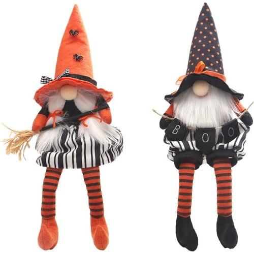 2021 New Halloween Long Legs with Broom Dwarf Doll Creative Faceless Doll Home Decoration Desktop Ornaments