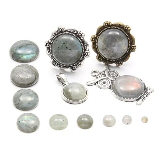 Natural Stone Flash Labradorite Cabochon Flat Back Round No Hole Loose Beads For jewelry making DIY Ring Necklace accessories
