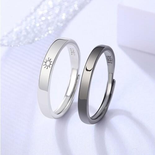 2 Pcs/Pair Sun Moon Matching Couple Friendship Lover Open Adjustable Rings Set Minimalist Engagement Wedding Rings Lovers Kit
