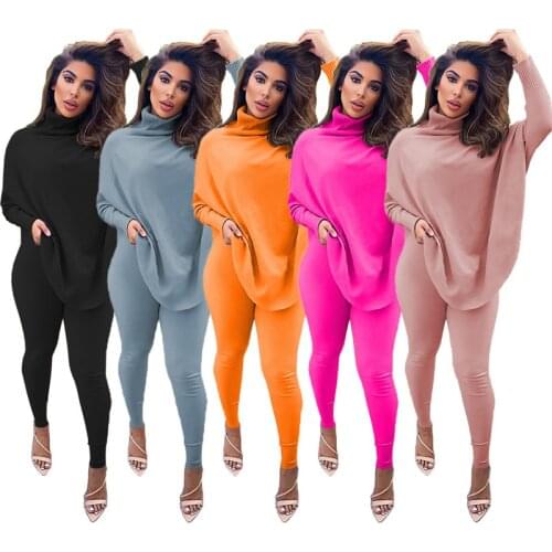 New Two Piece Set Women Fall Winter Clothing Solid Loose Top Leggings Sweatsuit Joggers Matching Set Wholesale Dropshipping 2020