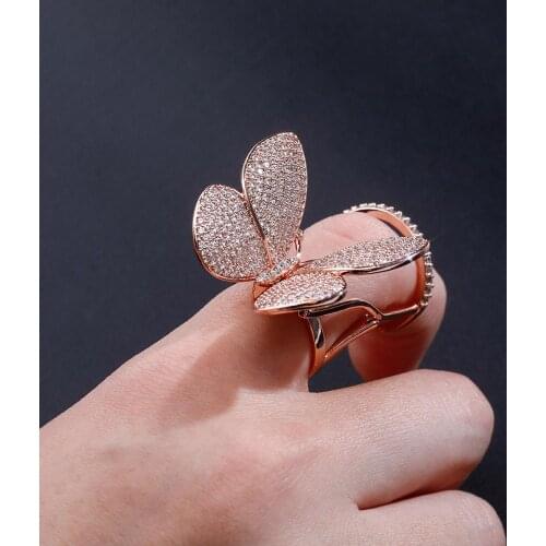 JINAO New Butterfly Ring Women Ice Out Crystal Zircon Ring Adjustable Ring Fashion Charm Gift