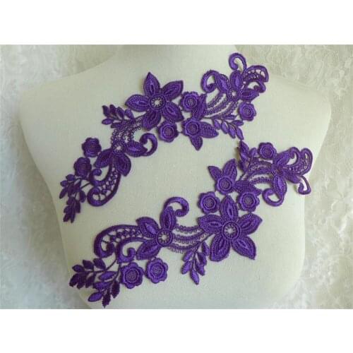 One Pair 7 Colors Fabric Venise Venice Floral Lace Trim Mirror Flower Sewing Applique Trim