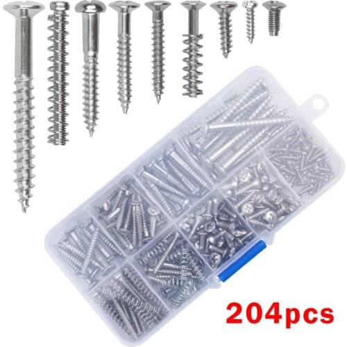 Ohello 204 Pcs Guitar Screw Kit 9 Types Assortment Set with Springs for Electric Guitar Bridge Pickup Pickguard Tuner Switch