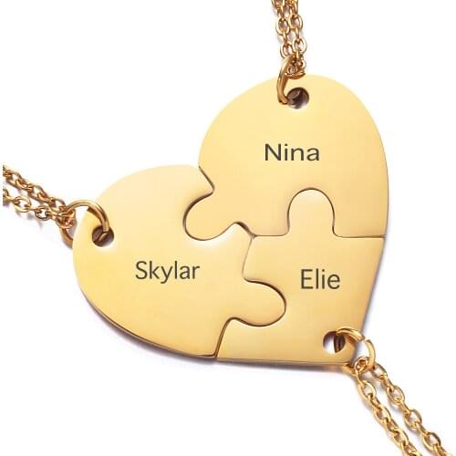 Personalized Heart Puzzle Necklace Stainless Steel Pendant Engraved for Best Forever Sister Family Jewelry Gift