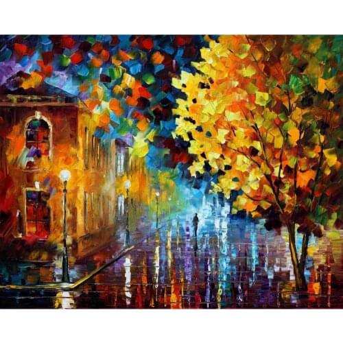 Landscape Modern paintings with Palette knife art oil on Canvas magic rain Handmade high quality
