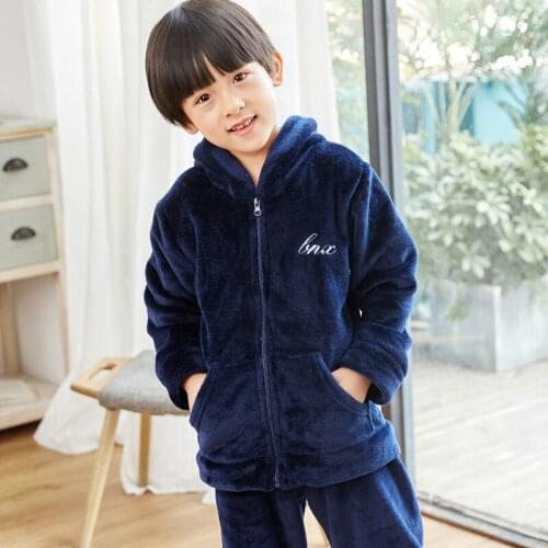 Warm Hooded Long Sleeve Boys Pajamas Set Plush Fleece Zipper Closure Homewear PJ Set for Girls Boys Pyjamas Jammies Set