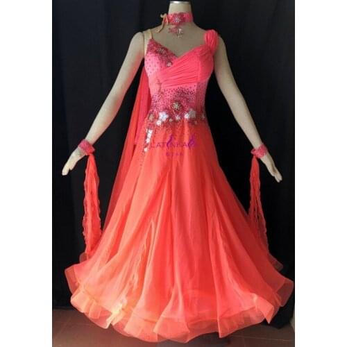 KAKA-B1562 Long Sleeve Sexy Pattern Standard Lycra Ballroom Dance Dress Women Ladies Modern Waltz Costume Competition Dancewear