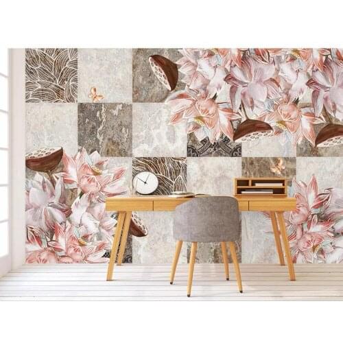 CJSIR Custom Wallpaper Retro European Marble Pattern Hand-painted Floral TV Background Wall Home Decoration 3d Wallpaper