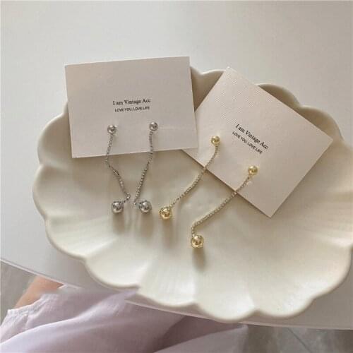 Origin Summer Vintage Simple Round Beads Long Tassel Dangle earrings for Women Fashion Geometric Rhinestone earrings Jewelry New