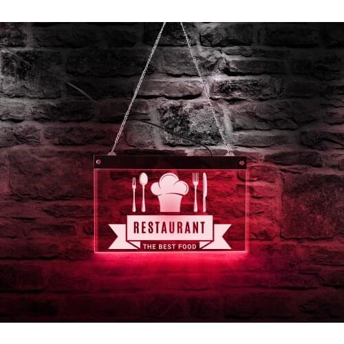 Restaurant Food Supply Acrylic Light Board Hanging LED Neon Sign Western restaurant gourmet shop Color Changing Light Wall Decor