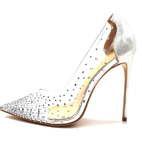 Luxury Clear PVC Crystal Wedding Shoes Bride Bling Bling Glitter Stiletto Heels Shallow Dress 8 10 12cm Transparent Dress Shoes
