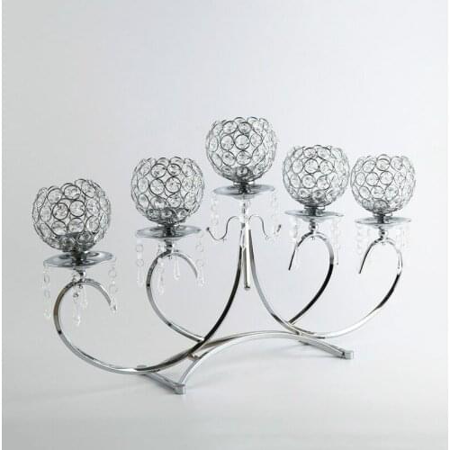 Crystal 5 Arms Candlestick Romantic Home Decoration Candlelight Dinner Candle Holder Wedding Party Celebration Candelabra Decor