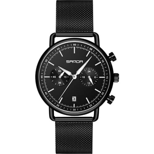 SANDA Mens Fashion Watch Mesh Calendar Quartz Sport Watches Business Casual Watch for Man Clock Montre Homme Relogio Masculino