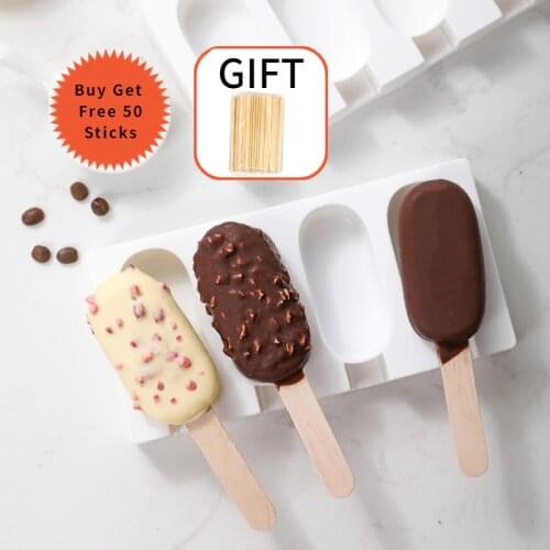 4 Hole Silicone Ice Cream Molds DIY Popsicle Mold Making Tool Juice Dessert With Popsicle Sticks Ice Cube Maker