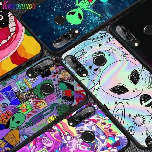 Silicone Black Cover Aesthetics Cartoon alien for Huawei P40 P30 P20 Pro P10 P9 P8 Lite E Plus 2019 2017 Phone Case Coque