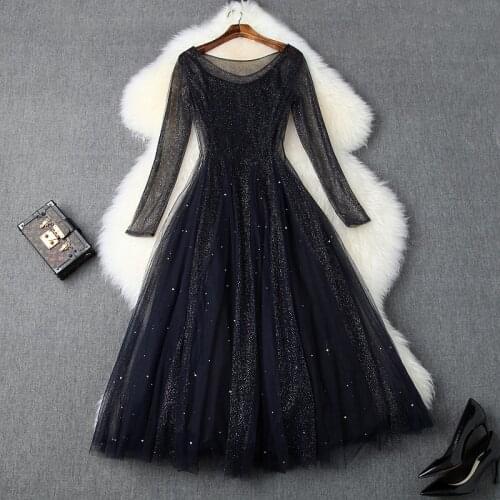 Drill Shining hot ladies dress luxury 2021 New High quality Spring Sexy Club Mesh Long Dress Women sexy Christmas party dresses