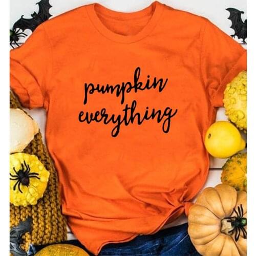 2020 Aesthetic Pumpkin Everything Letter Print Halloween Women T-shirt Kawaii Graphic T Shirts Tumblr Female Tops Orange Tees