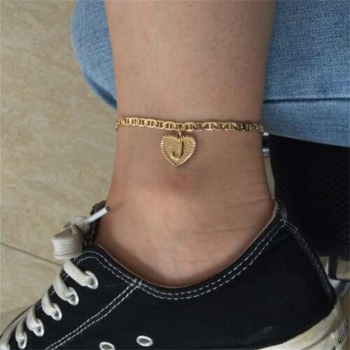 Heart Initials Leg Bracelet For Women Golden Letter A-Z Anklets Female Beach Ankle Fashion Jewelry Accessories