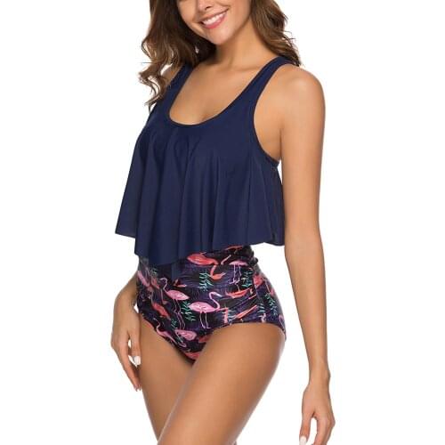 2020 Sexy bikini Set High Waist Swimwear Women Floral Ruffled Two Piece Bathing Suit Top Ruffled Tankini 2020 Girl Beach Suit