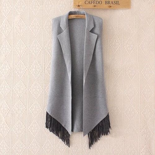Womens Vest Sleeveless Jacket Coat Waistcoat Fashion Long Fringed Tassel Vests Knitting Cardigan Female Autumn Outwear Gilet