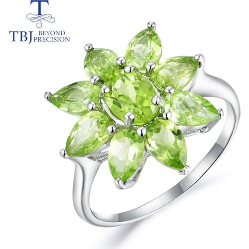 Tbj,Natural Peridot ring good color gemstone 925 sterling silver new design fine jewelry suitable for girls leisure holiday wear