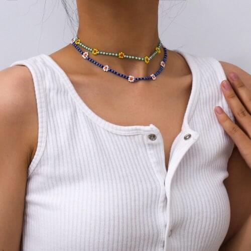 New Fashion Korean Summer Rainbow Colorful Beading Daisy Flowers Short Clavicle Chain Choker Necklace for Women Party Jewelry