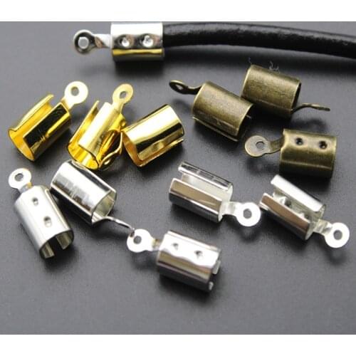 100pcs Fits 4mm Cord End Tip Fold Crimp beads cove clasps End Caps String Ribbon leather Clip Foldover For Necklace Connectors