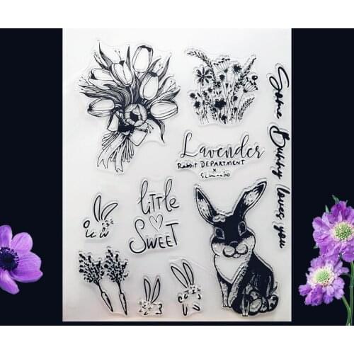 14*18CM Bouquet rabbit Transparent Seal Clear Stamps Silicone Seal Roller Stamps DIY Scrapbook Album / Card Production Easter