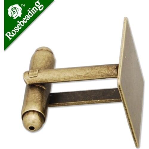 15*15MM Cufflink Blanks with a 15mm Pad,Square,Antique Bronze,cuff link setting,sold 20pcs per lot