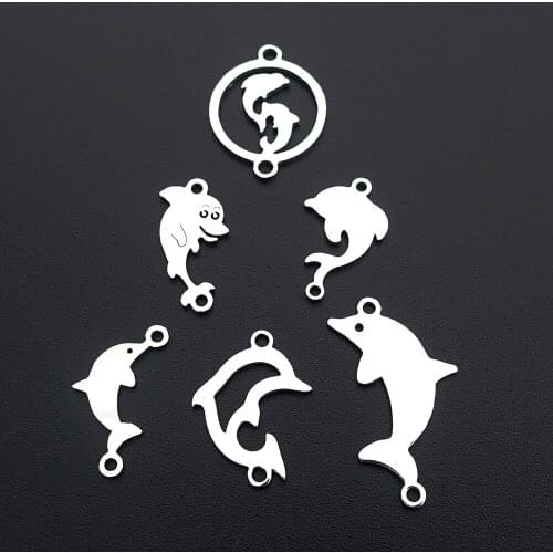 2 Loops Dolphin Stainless Steel Porpoise Marine Life Connector Diy Jewelry Component Bracelet Findings 30 Pcs / Lot Mix Styles
