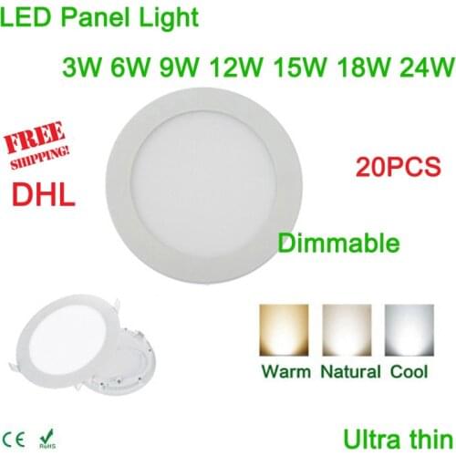 20pcs dimmable 3w 6W 9W 12W 15W 18W 24W Round LED panel light 300*300mm recessed painel downlights lamp fit for balcony via DHL