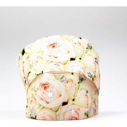 22-75mm silver foil flower printed glowing star ribbon 10/25/50 yards DIY Handmade Gift Packing Wedding Decoration ribbons