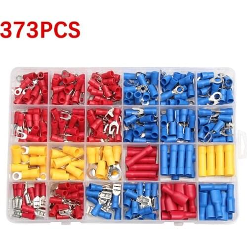 373Pcs Insulated Electrical Wire Connector Terminals Crimp Terminals Spade Butt Fork Ring Assorted Set 22-10 AWG