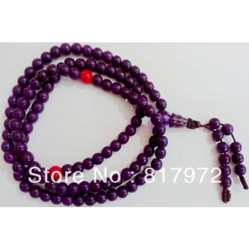 6mm Bead purple stone red coral 108 lucky Buddha beads Prayer Mala Rosary Bead Necklace bracelet Both Women & Men gift