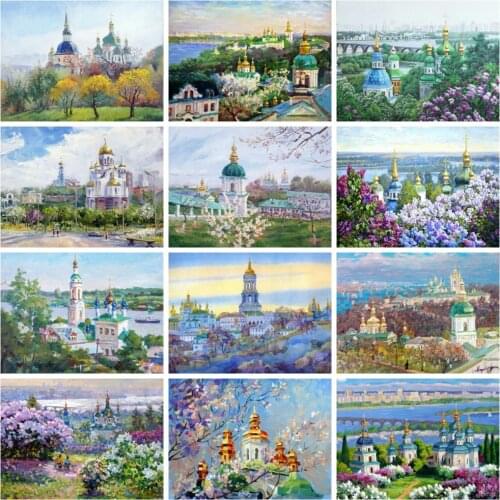 Huacan Diamond Painting Full Castle Scenery 5d Diy Diamond Embroidery Mosaic Building Landscape Home Decor