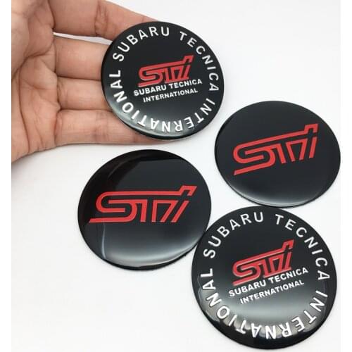 Car styling 4pcs 56mm STI logo Car Wheel Center Hub Caps sticker for SUBARU LEGACY Forester Outback Rally WRX WRC XV Impreza